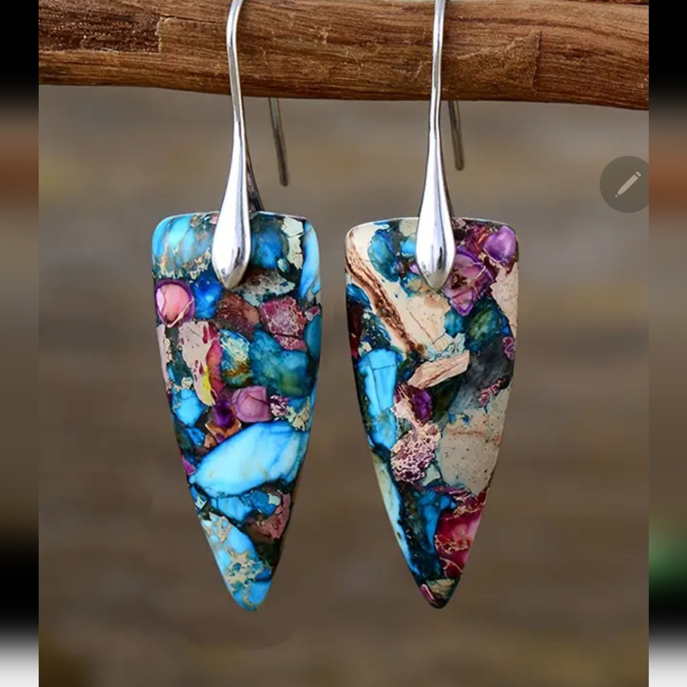 Colorful Earrings Polished Stone